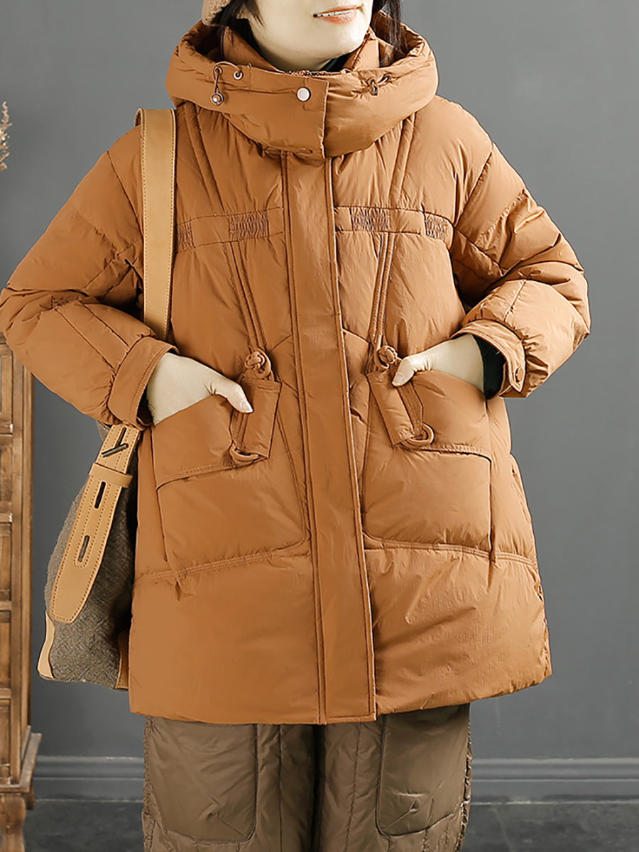 Women Winter Solid Warm Hooded Down Coat – Omychic