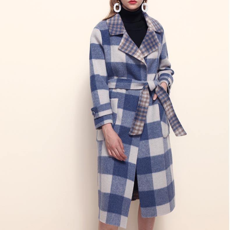 Fashion Plaid Wool Overcoat Oversized Medium Length Jackets Fall