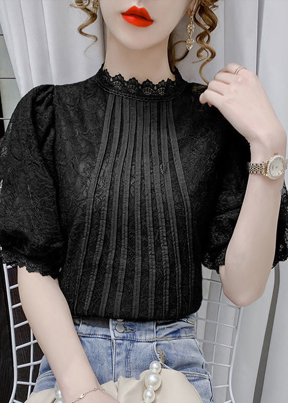 Black Lace Short Sleeve Blouse