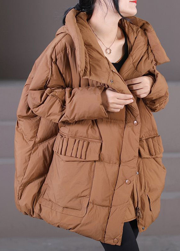 Caramel Warm Duck Down Puffer Jacket Hooded Oversized Winter – Omychic