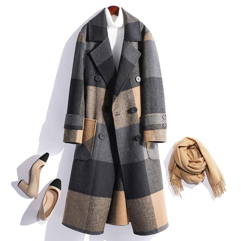 Wool Flannel Down Oversized Double Breasted Coat