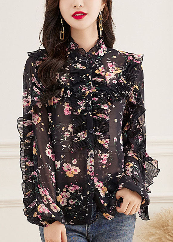 Diy Apricot V Neck Print Chiffon Blouse Top Half Sleeve – Omychic