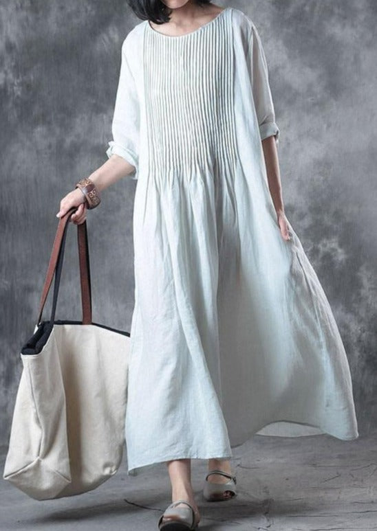 Solid white summer women linen dress plus size cotton sundress – Omychic