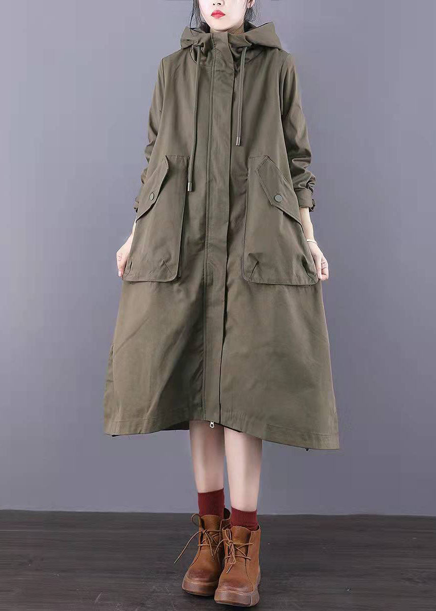 Fitted Army Green Zip Up Pockets Cotton trench coats Spring – Omychic
