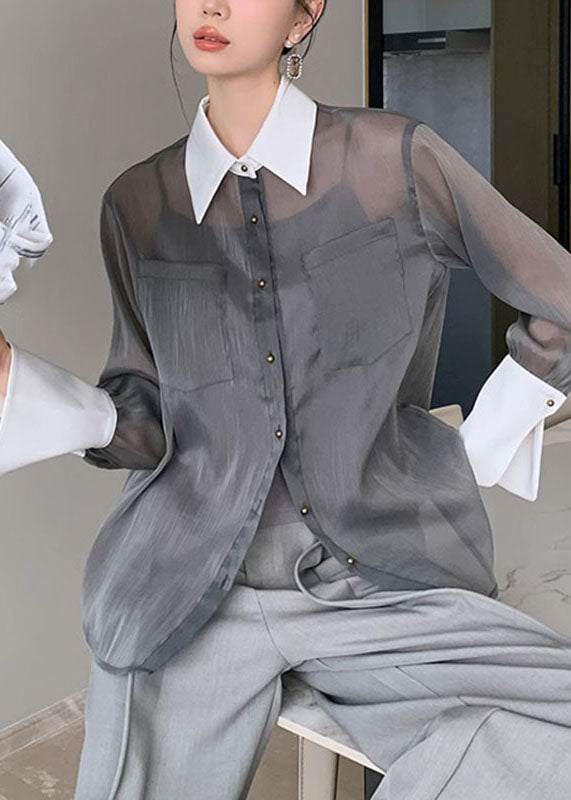 Silk Cotton Sheer Long Sleeve Shirt