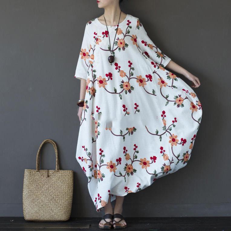 Cotton Linen Dresses Women Summer Plus Size Maxi Dress with Pocket