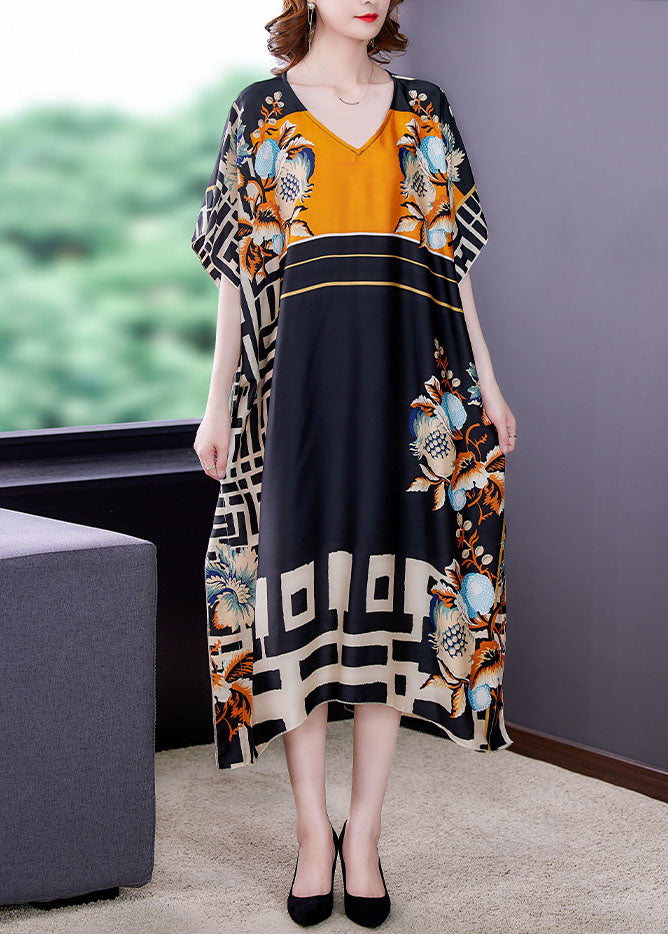 Fashion (Apricot)Summer Black Print Maxi Dress Plus Size S-4XL