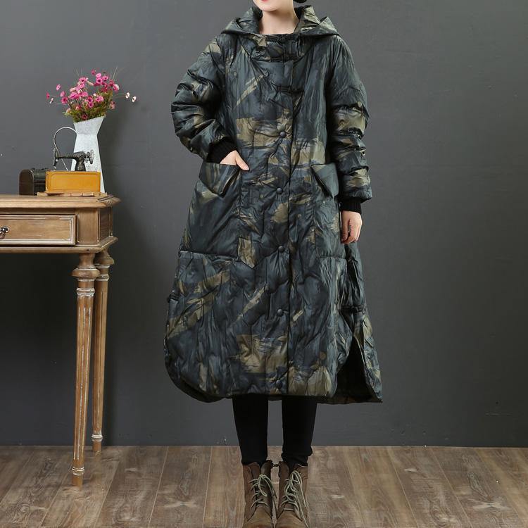 Luxury dark gray duck down coat trendy plus size side open winter