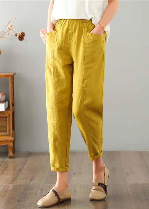 Organic Beige High Waist Harem Cotton Linen Pants Summer