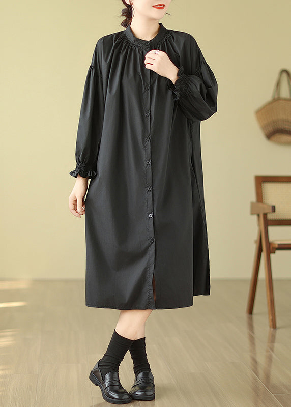 Womens Plus Shirt Dress Plain Collar Batwing Sleeve Black 5XL
