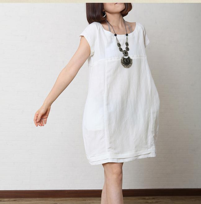 Women Summer Dresses Cotton Linen Dress Plus Size Short Sleeve