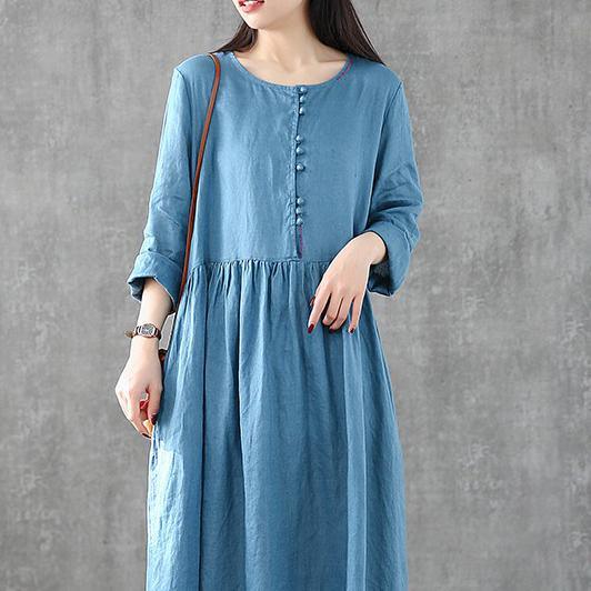 Women o neck patchwork linen dresses Shirts blue Dresses Omychic