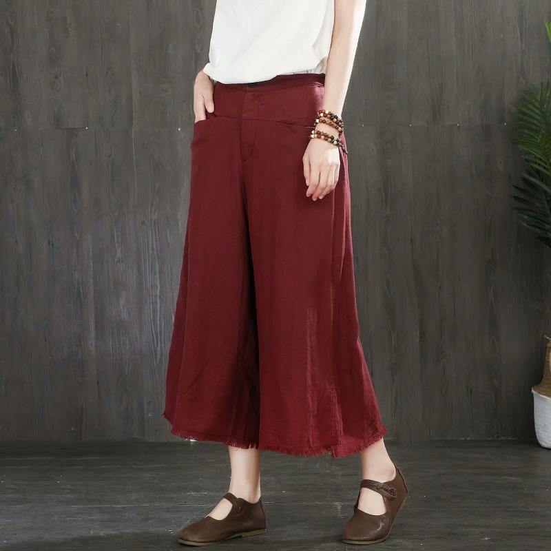 Buy Red Handcrafted Cotton Linen Pants for Women