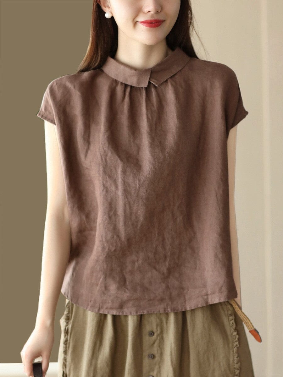 Women Fashion Irregular Leisure Loose Fitting Linen Shirt Tunic