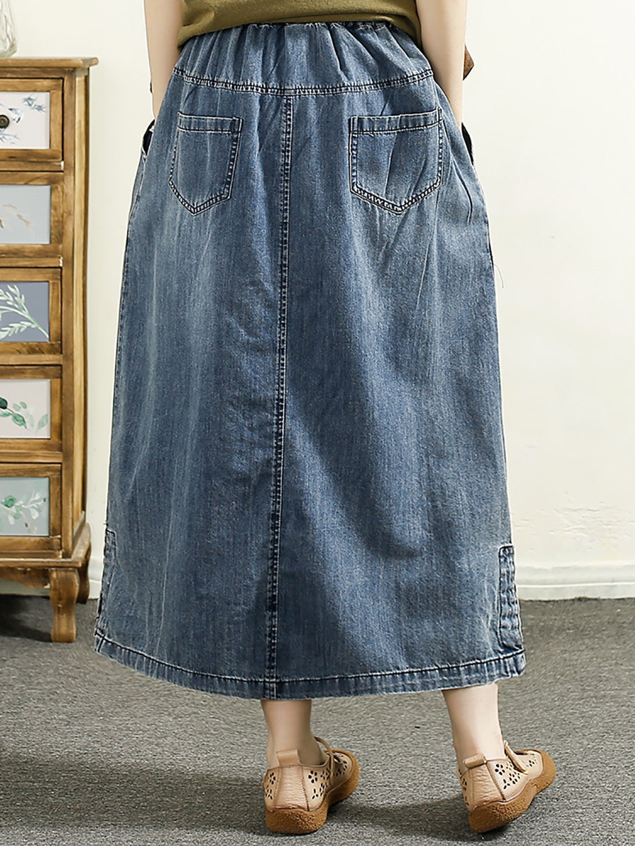 Casual Summer Artsy Embroidery Denim A-Shape Skirt