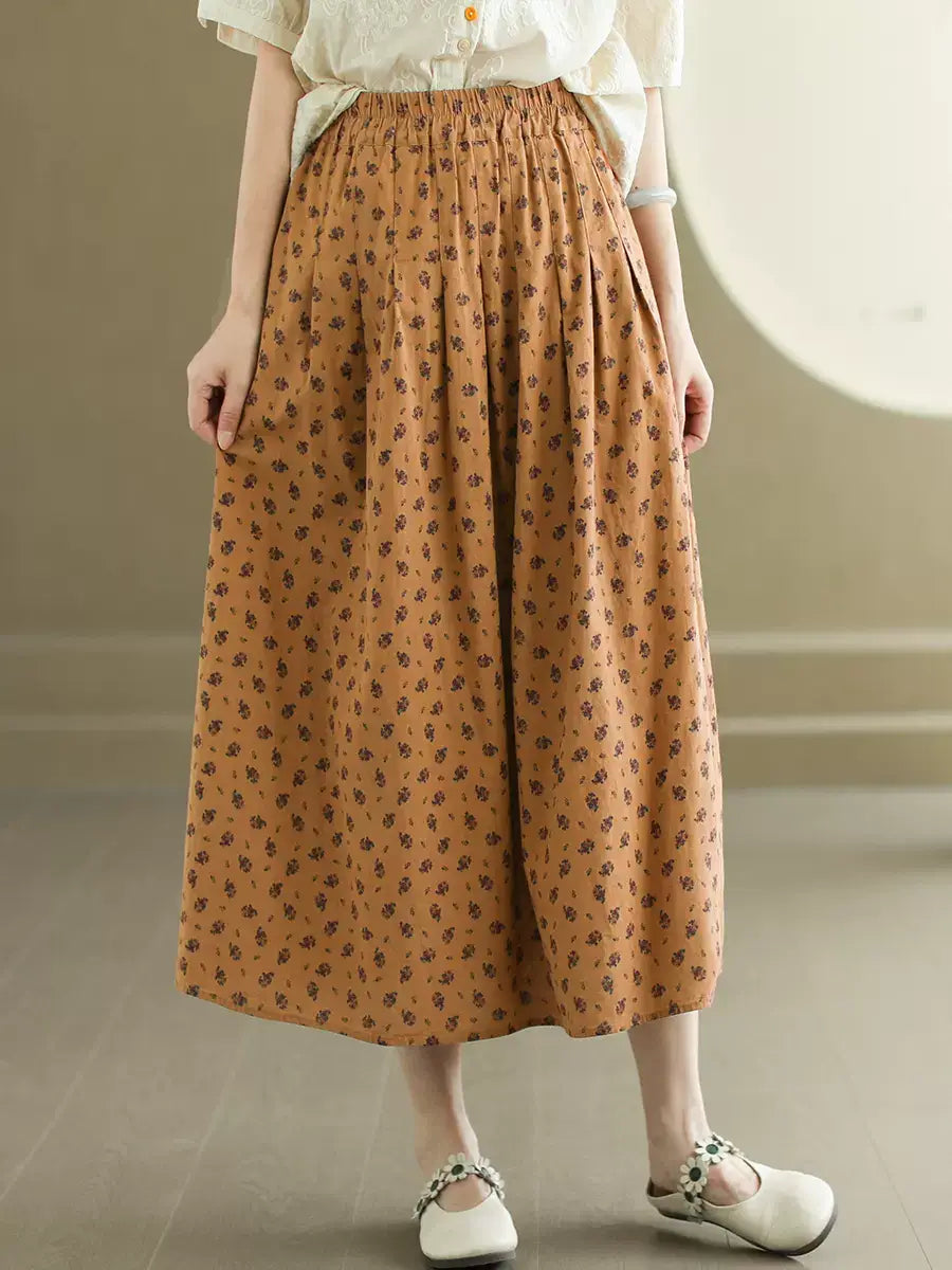 Coffee Women Retro A-line Floral Skirt