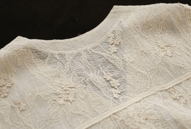 Beige Women Ethereal Lace Blouse Short Sleeve