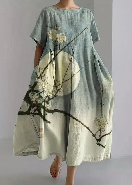 White Plum Flower Dresses Pockets Patchwork Summer