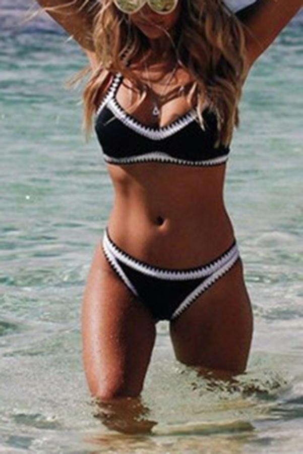 Black Embroidered Trim All-match Bikini