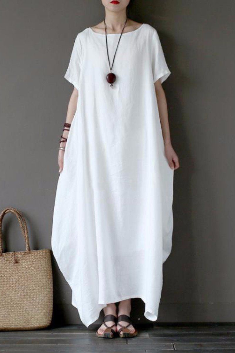 White Casual Linen Plus Size Summer Maxi Dresses