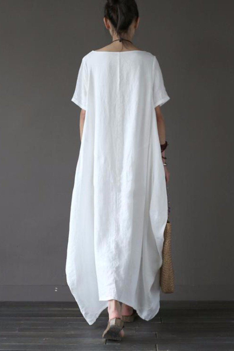 White Casual Linen Plus Size Summer Maxi Dresses
