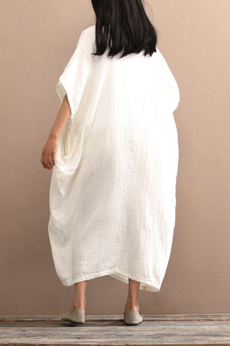 White Loose Cotton Long Dress Plus Size Women Dress