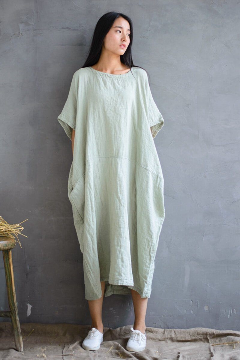 White Loose Cotton Long Dress Plus Size Women Dress