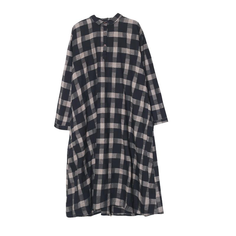 Linen Plaid Casual Loose Shirt Dress Casual Women Dress