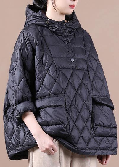 2024 Loose Fitting Winter Puffer Jacket Hooded Black Down Coat