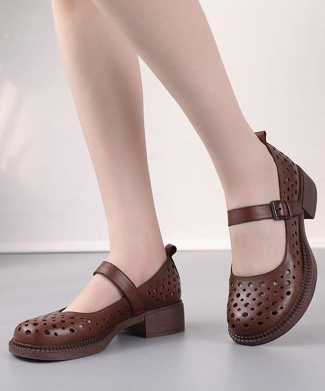 2024 Chocolate Hollow Out Flat Feet Shoes Genuine Leather