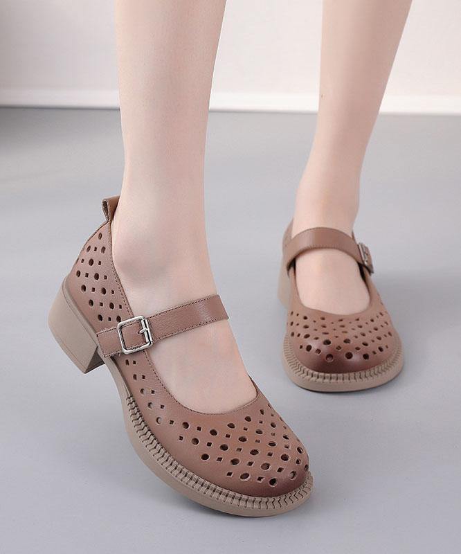 2024 Chocolate Hollow Out Flat Feet Shoes Genuine Leather