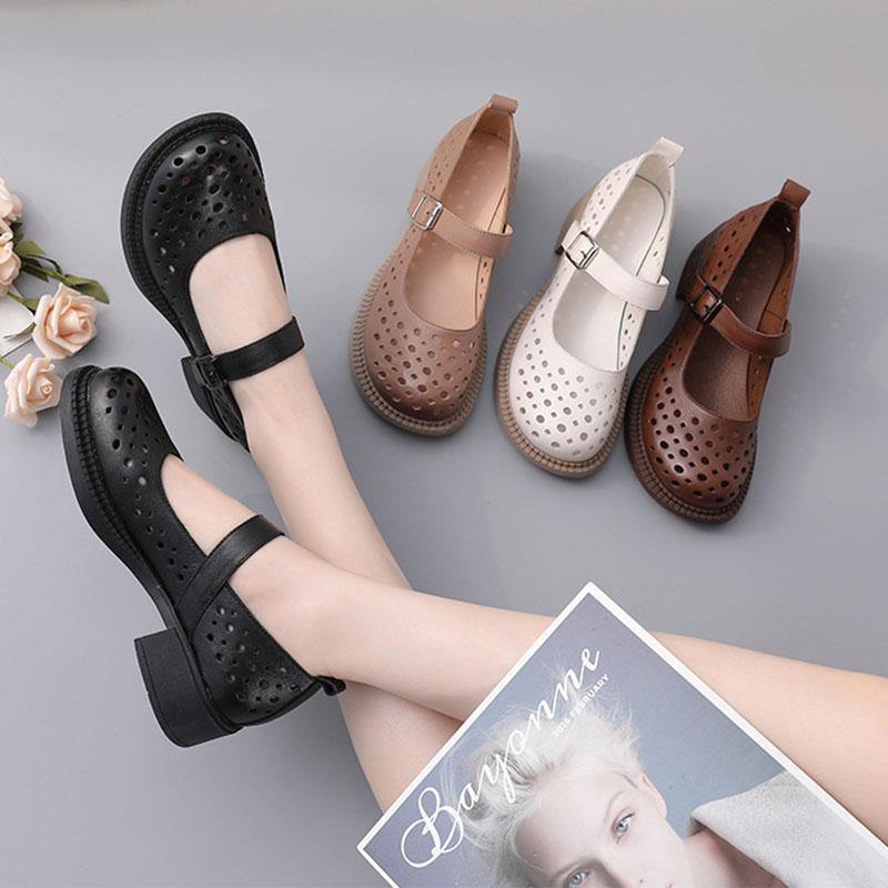 2024 Chocolate Hollow Out Flat Feet Shoes Genuine Leather