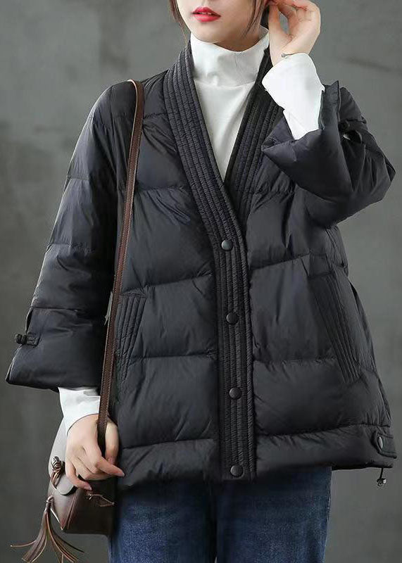 Caramel V Neck Button Thick Winter Duck Down Jackets