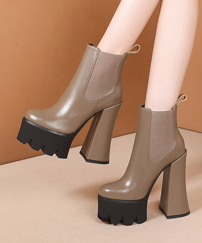 2024 New Khaki Splicing Platform High Heel Boots