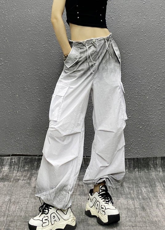 2024 New White Gradient Drawstring Thin Beam Pants Summer