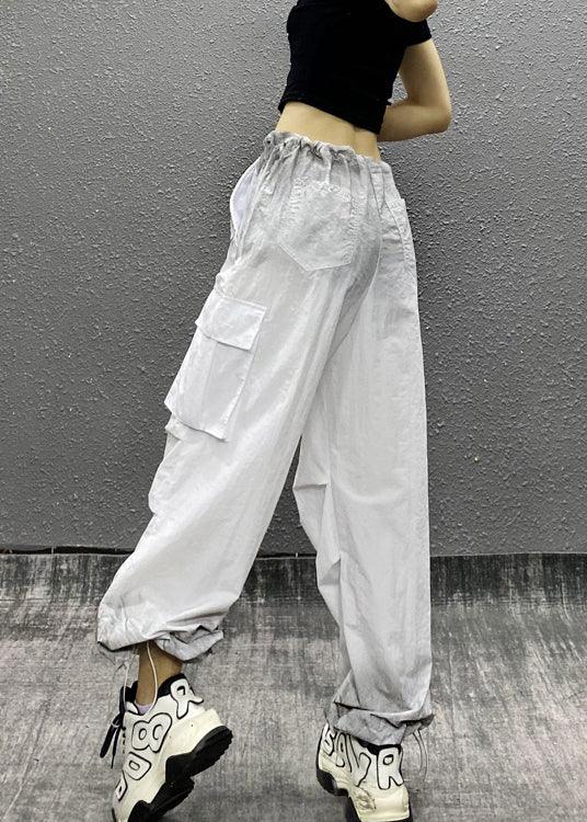 2024 New White Gradient Drawstring Thin Beam Pants Summer