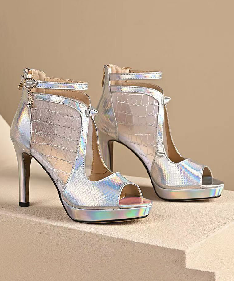 2024 Silk Breathable Mesh Splicing Platform Stiletto Sandals