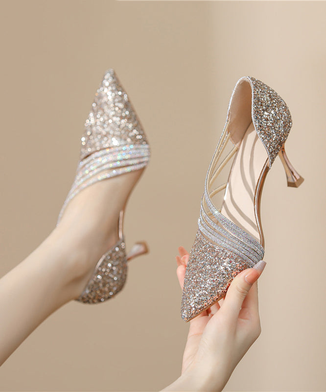 2025 Splicing Stiletto High Heels Champagne Sequins