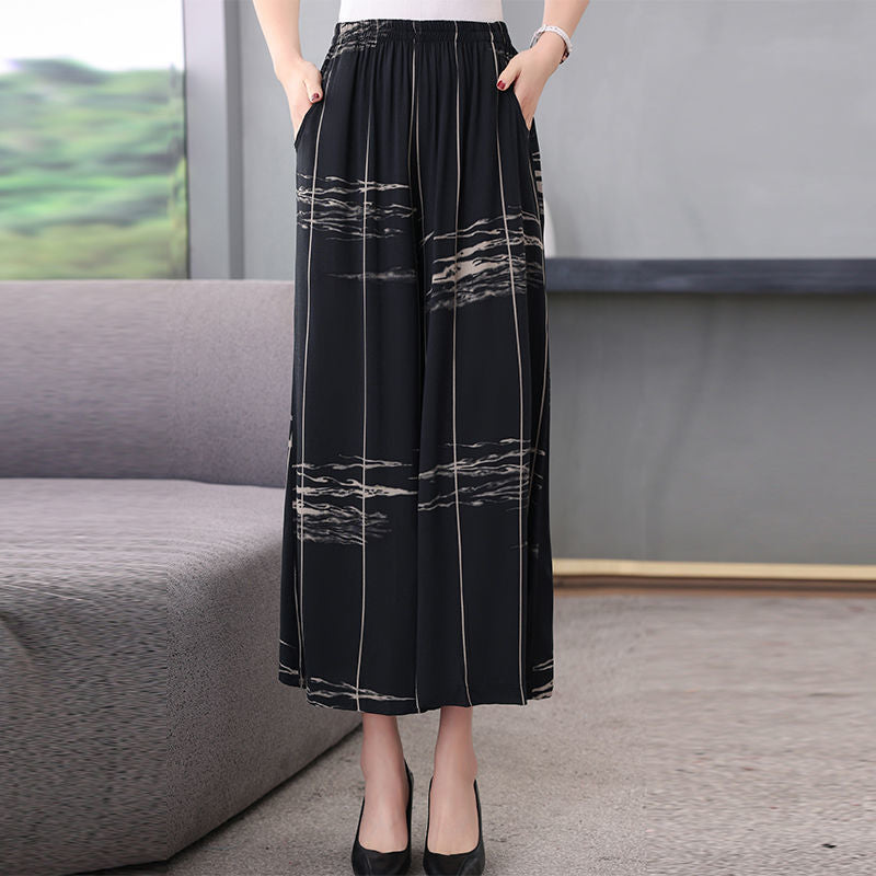 Plus Size Elastic Waist Linen Loose Wide Leg Pants