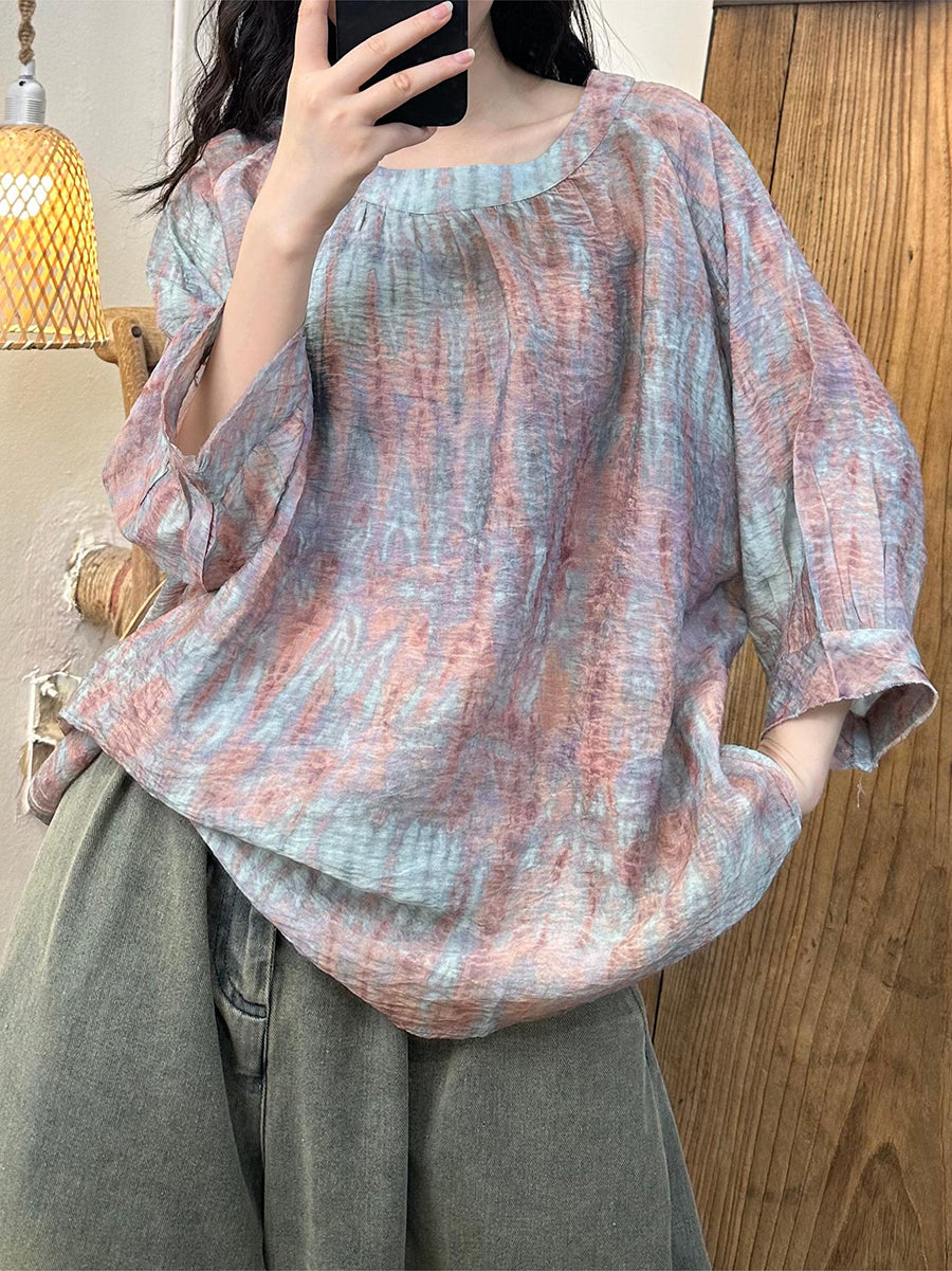 Summer Casual Flower Loose Shirt Batwing Sleeve