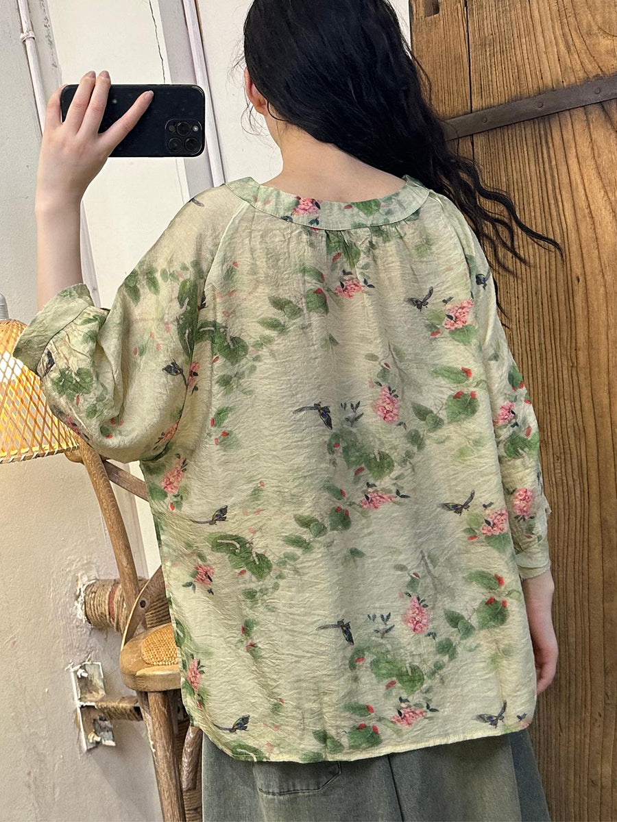 Summer Casual Flower Loose Shirt Batwing Sleeve