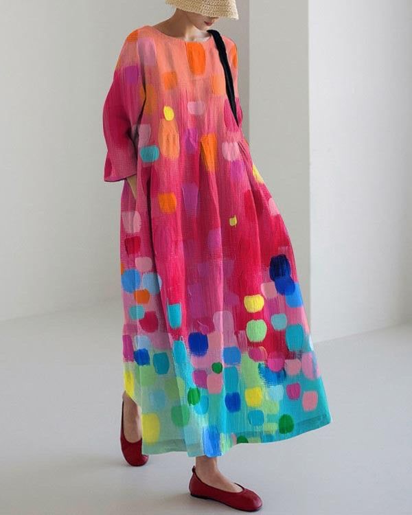 Multi-color Dot Cotton Dresses Pockets Patchwork Summer