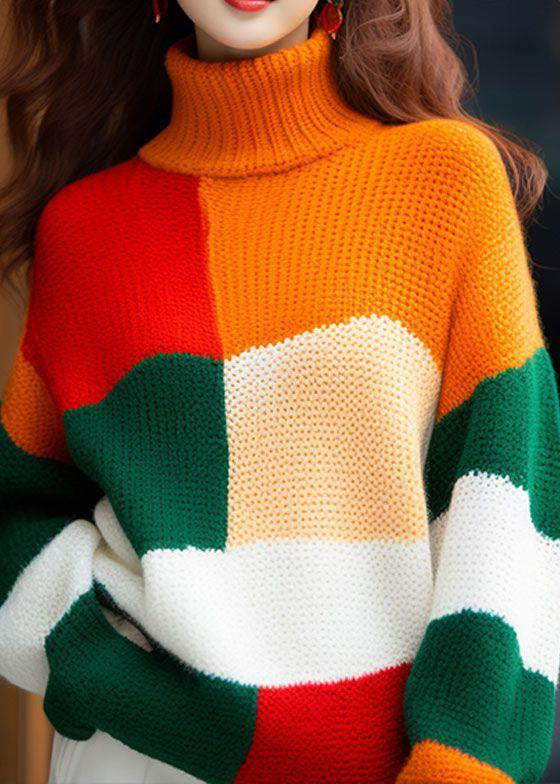 2025 New Colorblock Hign Neck Knit Sweater Tops Spring