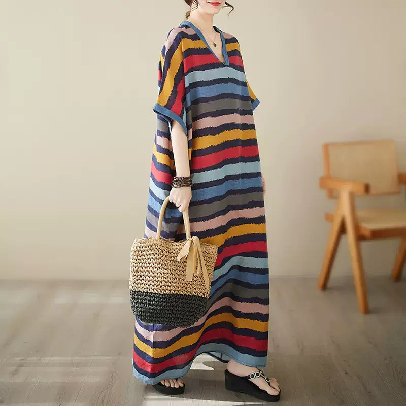 Summer Sandy Striped Resort Maxi Dress