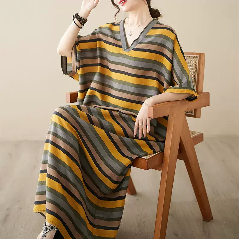 Summer Sandy Striped Resort Maxi Dress