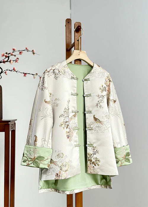 Chinese Style Embroidered Jacket Jacquard Button Loose Top