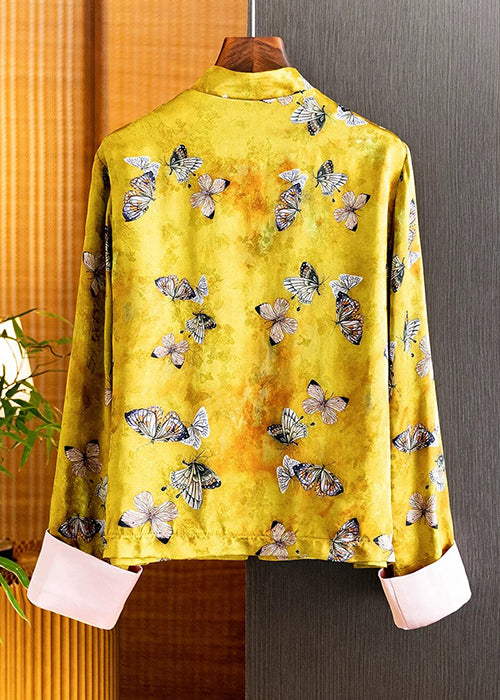 Retro Yellow Butterfly Jacquard Jacket Casual Chic Loose Temperament Top