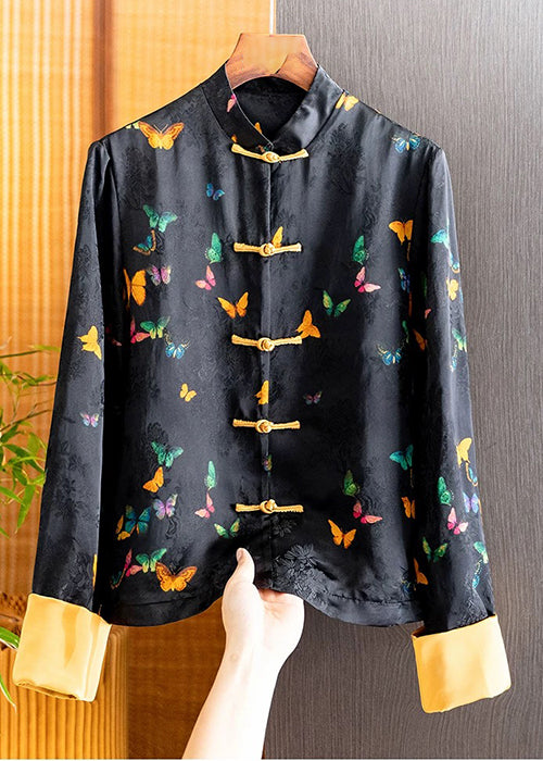 Retro Yellow Butterfly Jacquard Jacket Casual Chic Loose Temperament Top