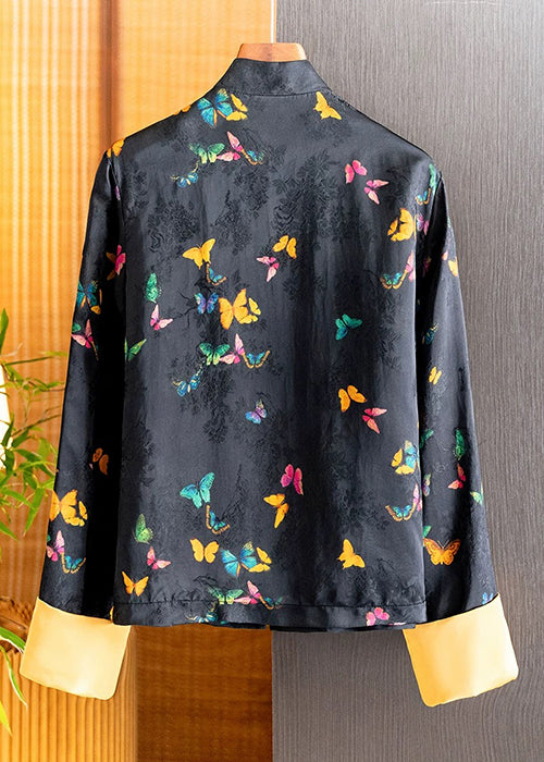 Retro Black Butterfly Jacquard Jacket Casual Chic Loose Top Fall