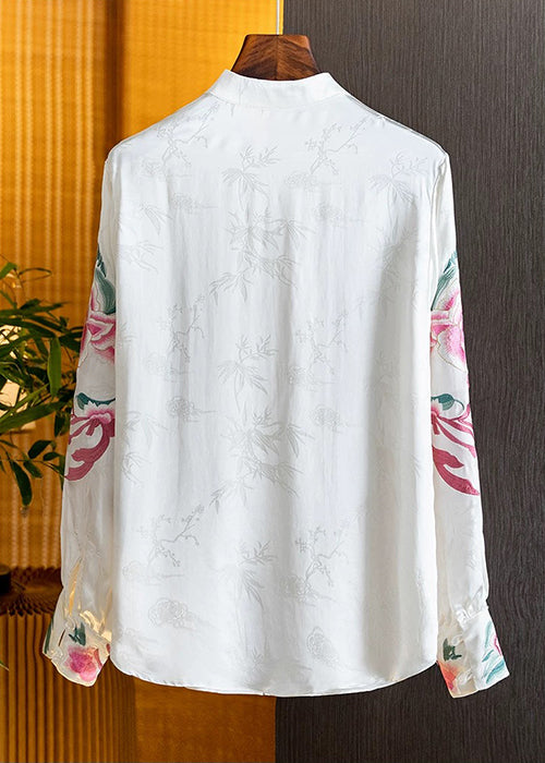 Vintage White Flower Embroidered Shirt Top Long Sleeve Fall